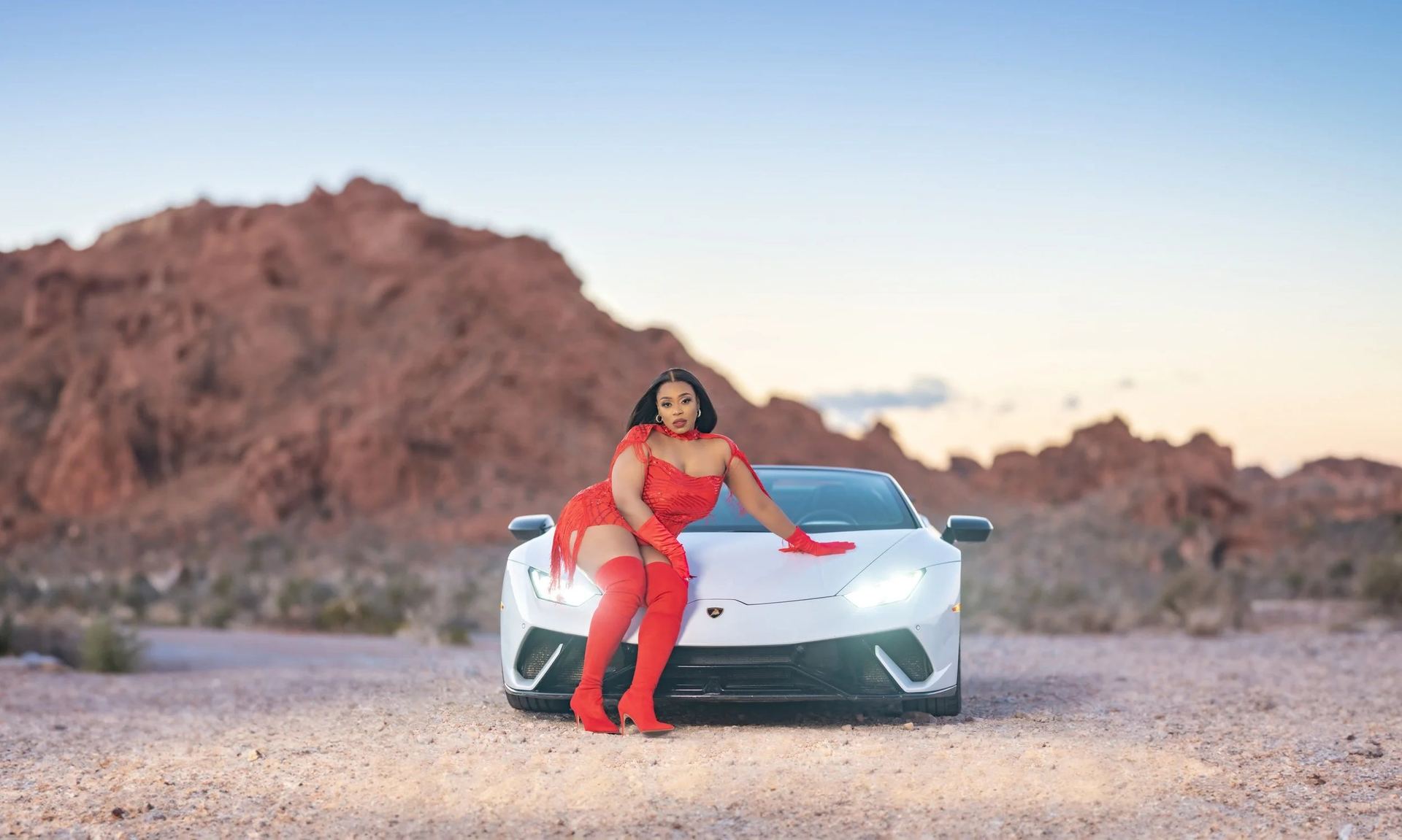 Glamorous birthday portrait in the Las Vegas desert
